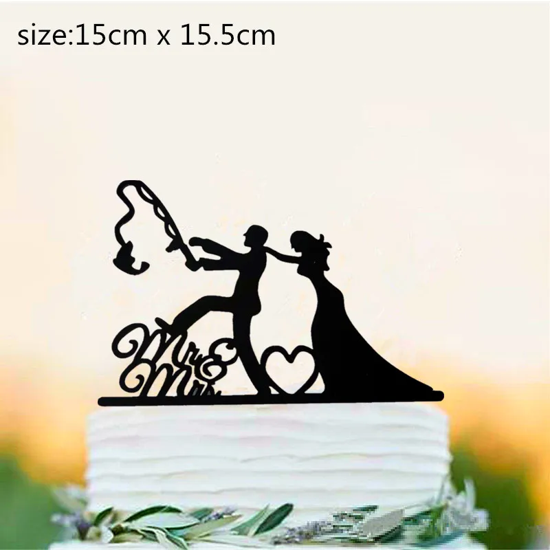 fishing style wedding cake topper bride and groom cake topper wedding  decoration cake decorating funny engament anniversary