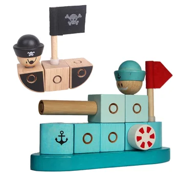 

Children Wooden Stacking Soft Buckle Toy Puzzle Playset Building Block Educational Toy Gift For Birthday - Naval Warfare Pirate