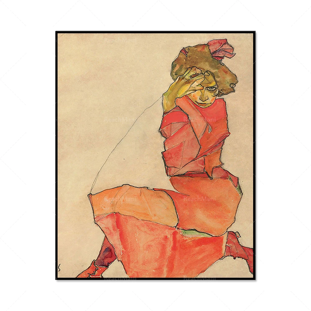 AZTeam Egon Schiele Art Poster of Art Nouveau Art Expressionism Symbolism Figurative Paintings 20 Century Art Print On Canvas-50X75Cm No Frame 