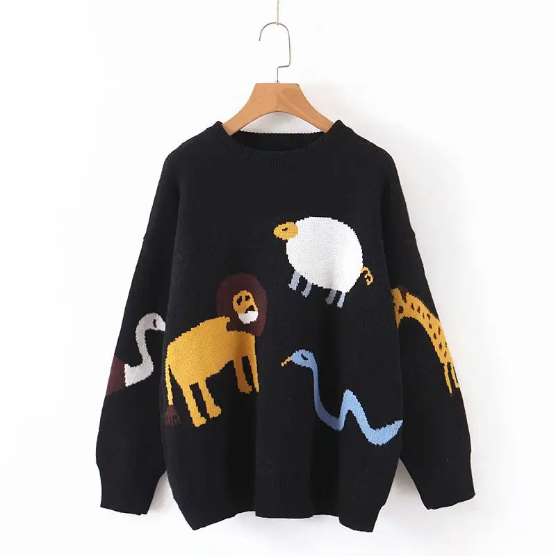 

MY893 Autumn New Arrival European Design Cute Animal Jacquard Pattern Loose Design Match All Sweater Pullover Jumpers