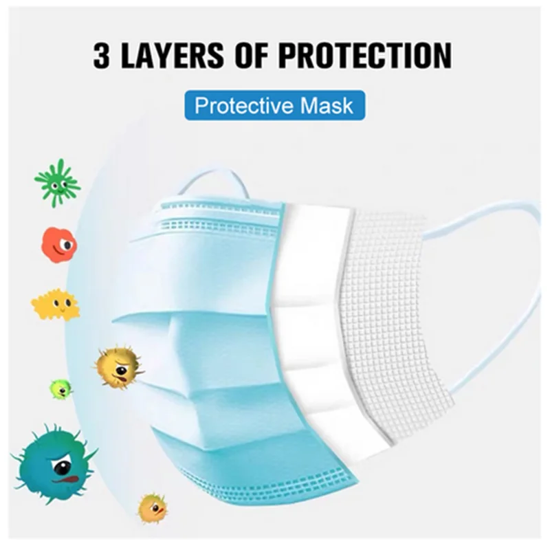 

30/50PCS Disposable Protective Mask 3 Layers Dustproof Facial Protective Cover Masks Maldehyde Prevent bacteria anti-virus Masks