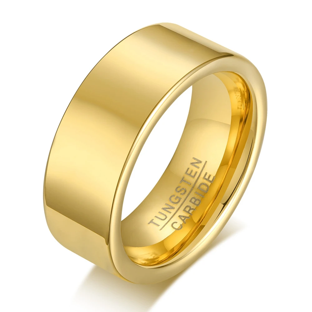 Classic Tungsten Carbide Rings for Men Simplicity Glossy Gold-Color Male Alliance Anniversary Gifts Finger Accessories 8mm | Украшения и
