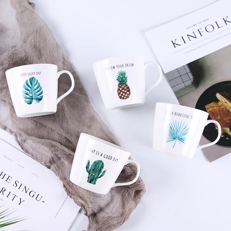 

Creative Ceramic Mugs Pineapple Cactus Plant Pattern Simple Milk Coffee Tea Mug Cup Home Office Drinkware Gift Couple Cup