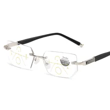 Новые прогрессивные мульти-фокус анти-синие очки для чтения в металлической оправе Повседневные очки без оправы блестящие алмазные обрезки очки для чтения