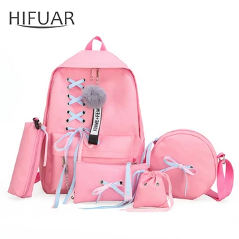 

4 Pcs Set Fashion Backpacks Women Leisure Back Pack Japan Ladies Knapsack Casual Women Teenage Girls Classic Bagpack School Bags