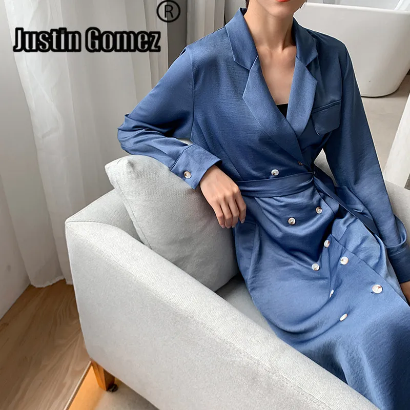 

New Double-breast Sashes Decorative OL Dress Ladies Wear to Work Made of High Quality Material Office Dress Stylish Button Dress