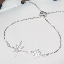 925 Стерлинговое Серебро, романтичный Кристальный браслет со снежинками, Модный очаровательный браслет с двойной звездой для пар, ювелирные изделия для рождественской вечеринки