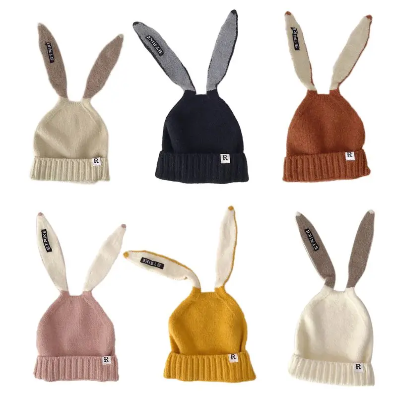 timberland skully Women Girls Knit Stretch Beanie Hat Cute Long Rabbit Ears Letters Warm Skull Cap timberland skully