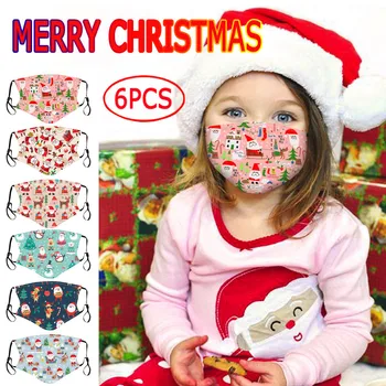 

6PC Children mascarilla Christmas Facemask Tree Santa Claus Print Reusable Adjustable Mouth-muffle Dust-Proof masque 2020 maske