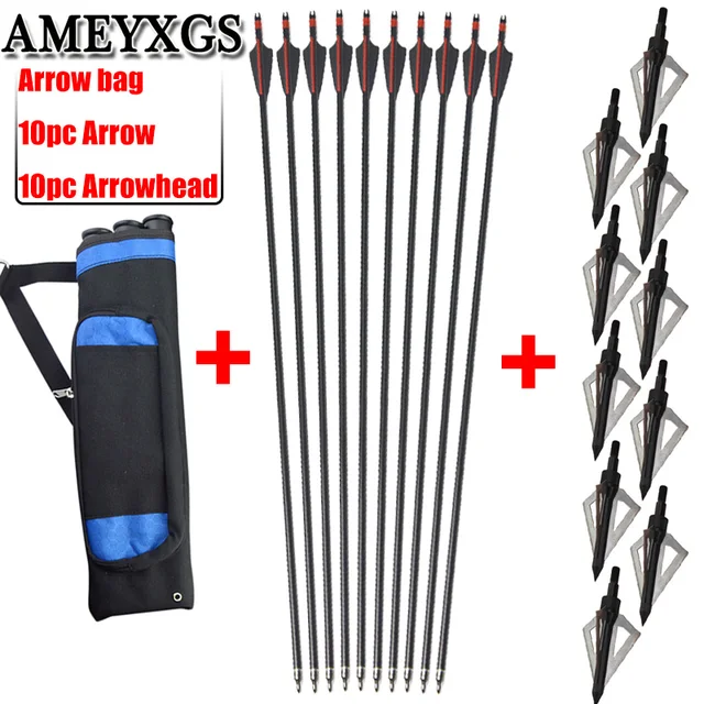 US $60.00 Archery 10pc Fiberglass Arrow With Broadhead Arrow And Arrow Quiver Bag Set Outdoor Hunting Shootin