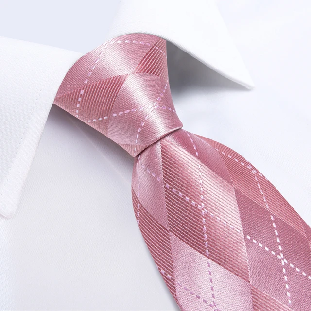 DiBanGu Mens Pink Plaid Ties Classic Silk Wedding Necktie with