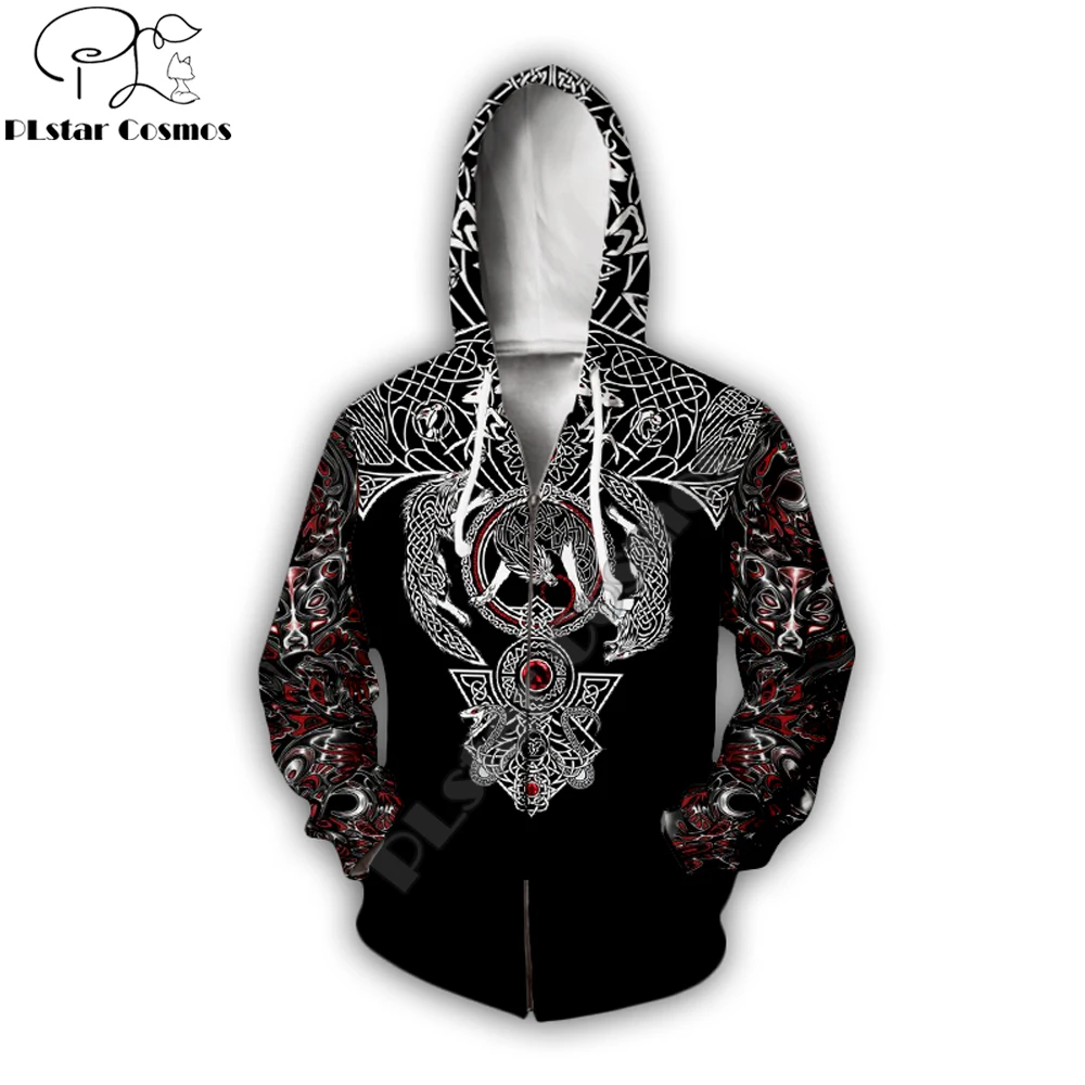 PLstar Cosmos New design Fashion zip hoodie Viking Tattoo 3D Printed Unisex Hoodie streetwear Casual jacket coat Drop ship