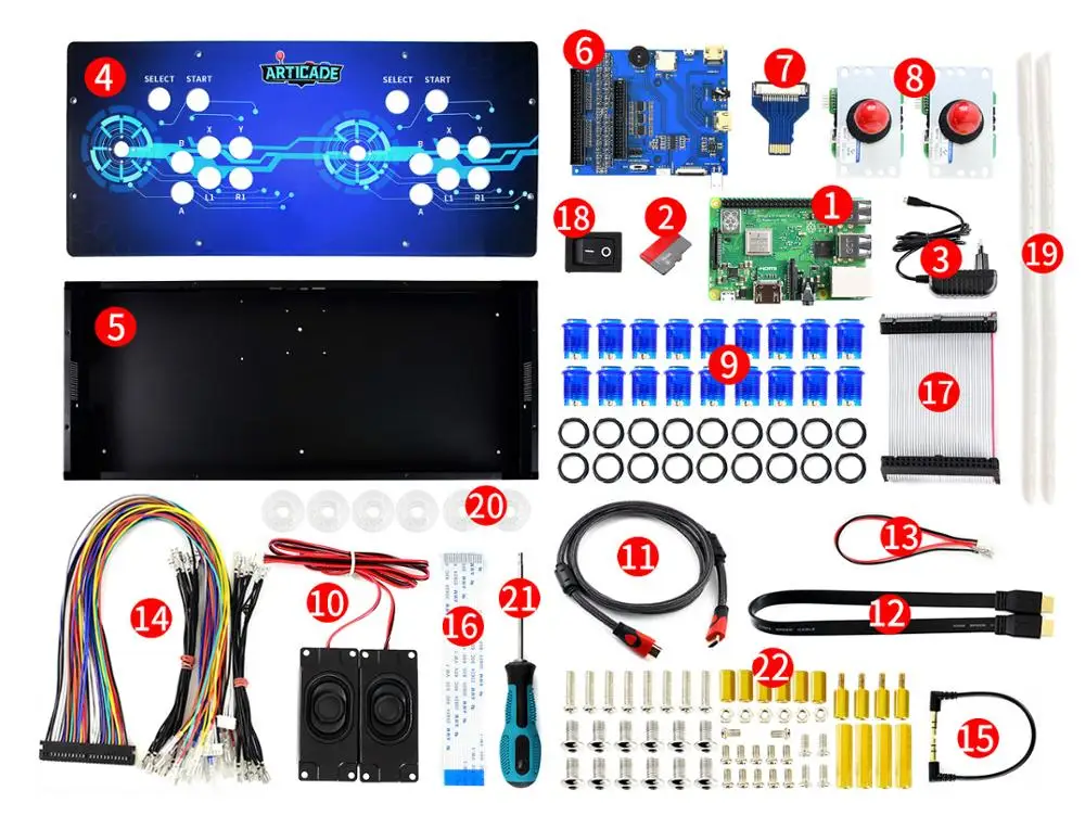 Arcade-C-2P-EU Waveshare Arcade-C-2P, игровой автомат работает от Raspberry Pi, 2 проигрывателя - Комплект: Arcade-C-2P-EU