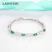 LADYCHIC модный хрустальный браслет с бантами и браслет для женщин блестящий зеленый цирконий серебряный браслет ювелирные изделия аксессуары LB1009