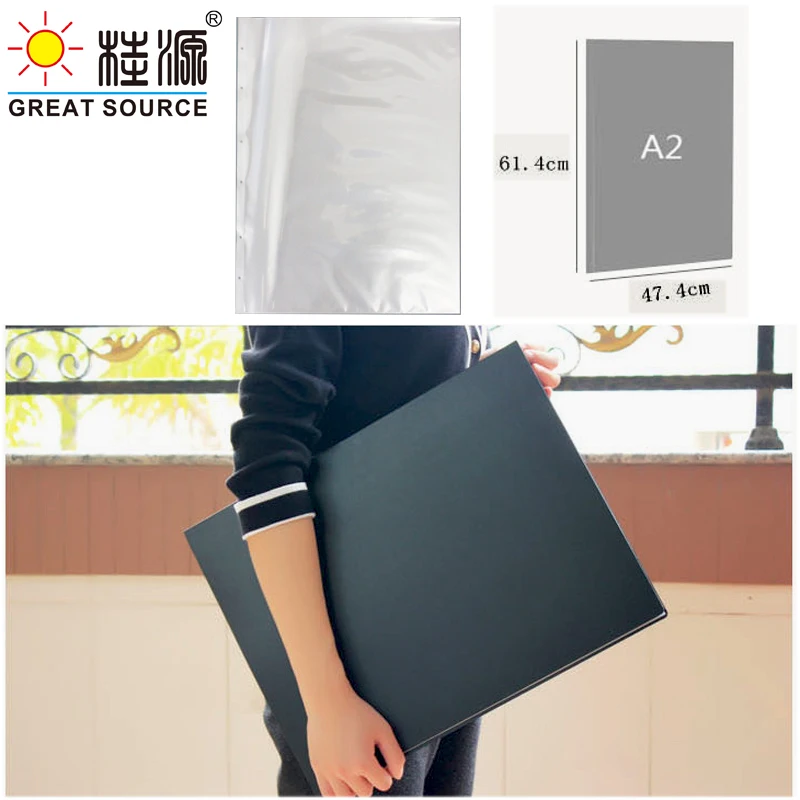 mqq-big-a2-display-book-drawing-presentation-book-with-loose-leaf-10-transparent-pockets-folder-615-475mm-242-187-1pc