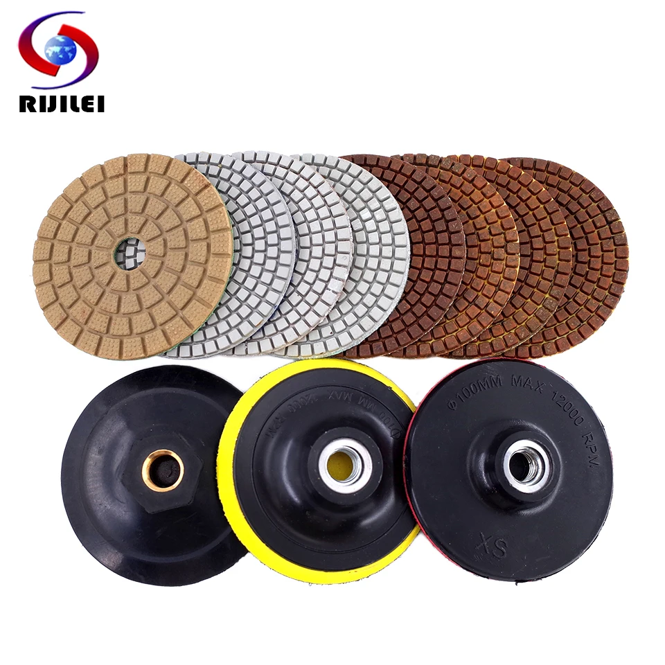 

RIJILEI 8PCS Super 4inch Diamond polishing pads Set Copper bond polishing pad for granite marble concrete floor grinding disc