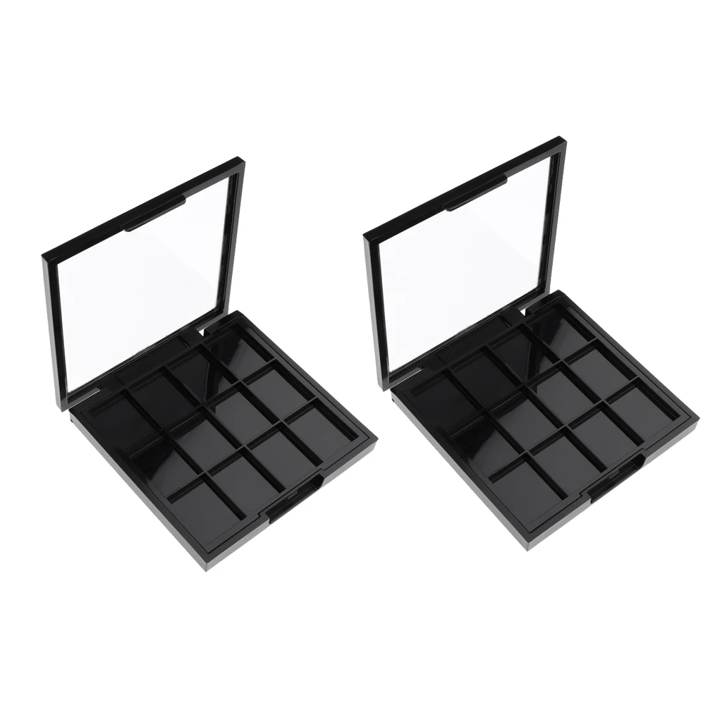 2Pcs Empty Powder Makeup Palette Case for Eyeshadow Blusher Lipstick Cosmetic DIY Plate, 12 Grids, Black