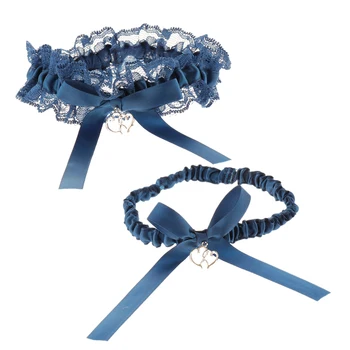 

2 Pcs Luxury Stretchy Wedding Garter Bridal Garter Floral Stretch Lace Satin Bowknot Heart Throwaway Toss Thigh Ring Soft Socks