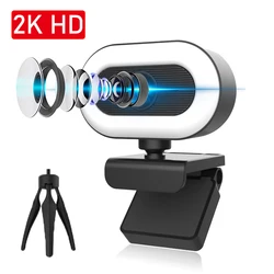 Webcam 2k hd câmera web com microfone luz web câmera usb completo hd 1080p cam webcam para computador computador trabalho de chamada de vídeo ao vivo