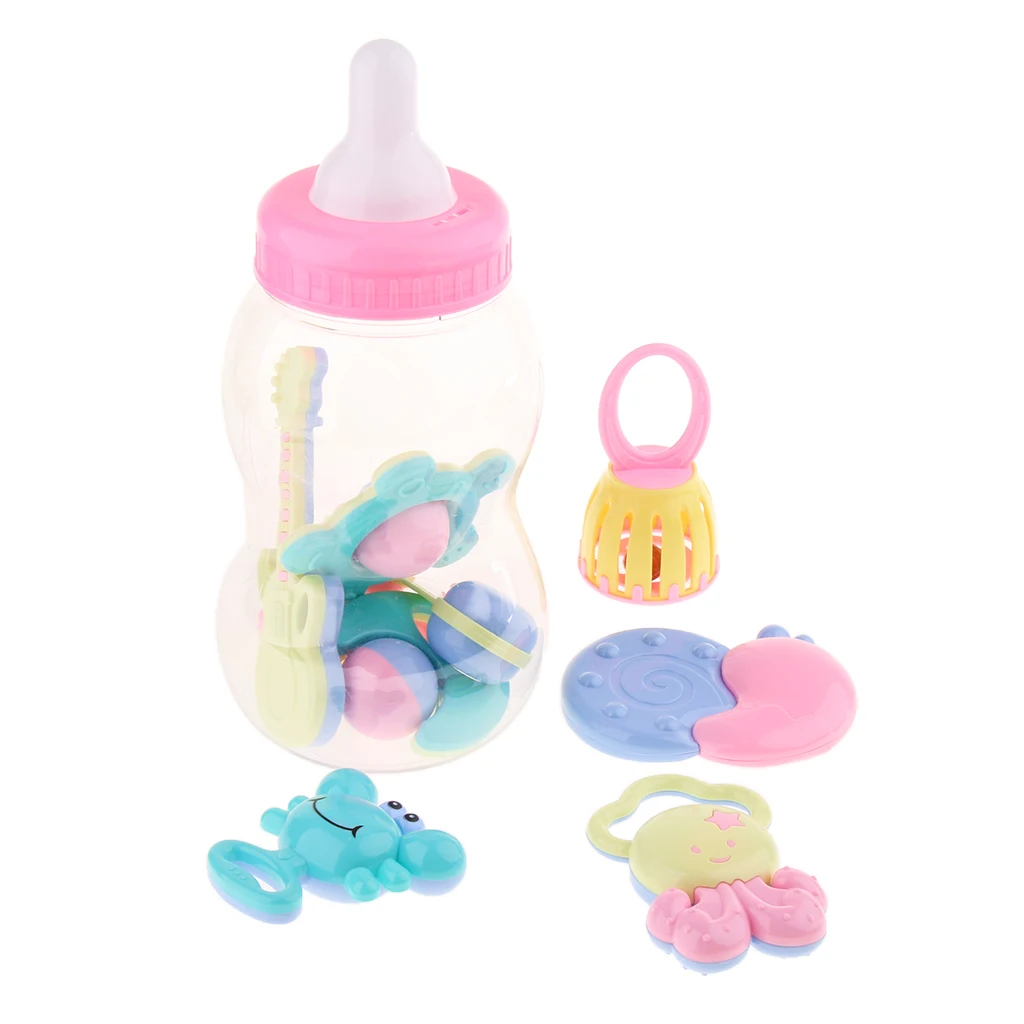 12pcs Baby's First Rattle Teether Toy with Milk Bottle Grasp Colorful