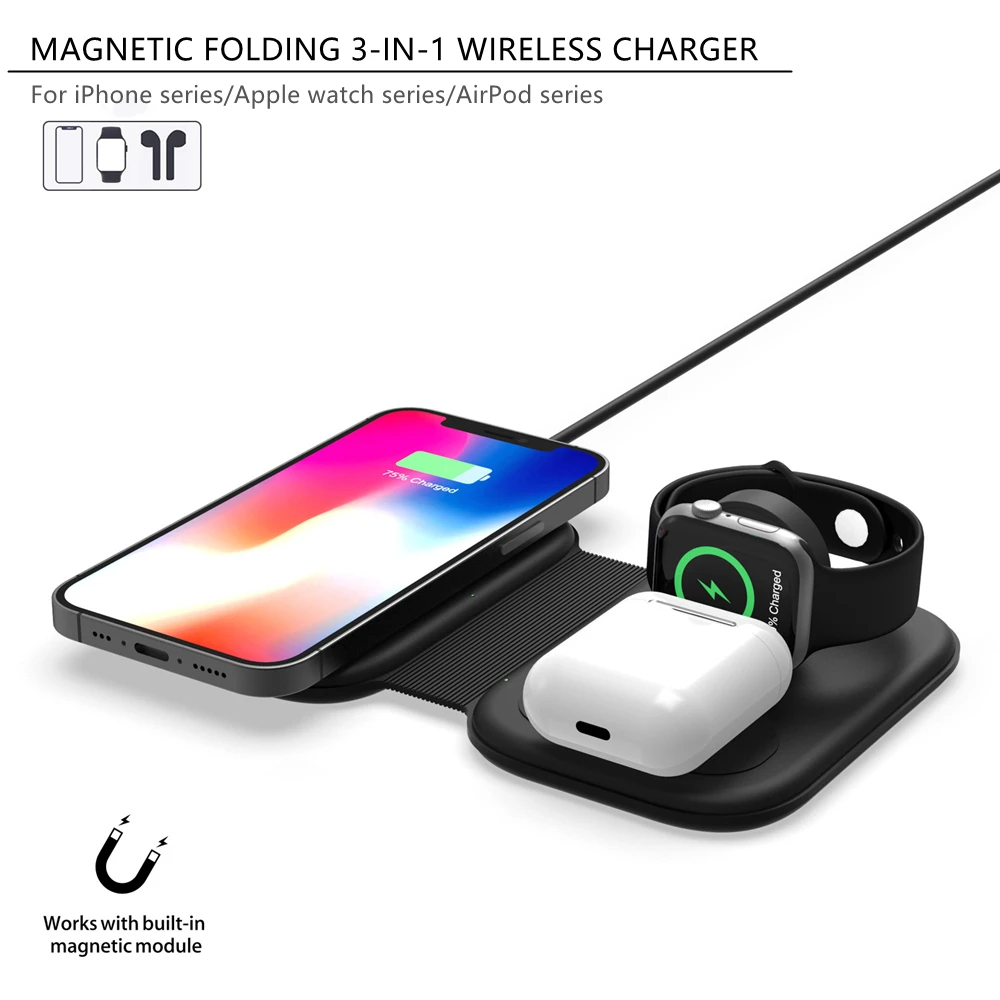 Qi wireless chargers 3 in 1 phone charger induction dock station for iPhone12/iPhone11/iPhone8/Airpods/watch carregador cargador