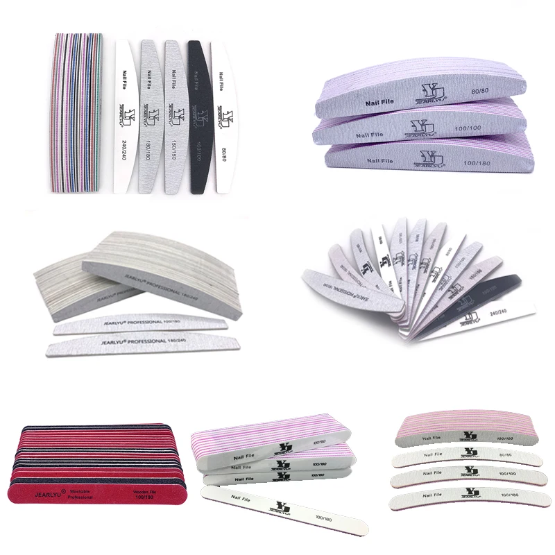 

50Pcs/lot Nail File Nail Art Sanding Sandpaper Washable Banana Buffing 80/100/150/180/240/320 Strong Thick Curved Manicure Tools