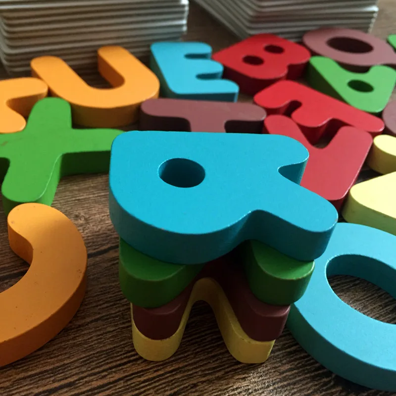 

Baby Wooden Early Education Toy Children with Pictures Reading English Lettered with Numbers Card Building Blocks 3-6-Year-Old