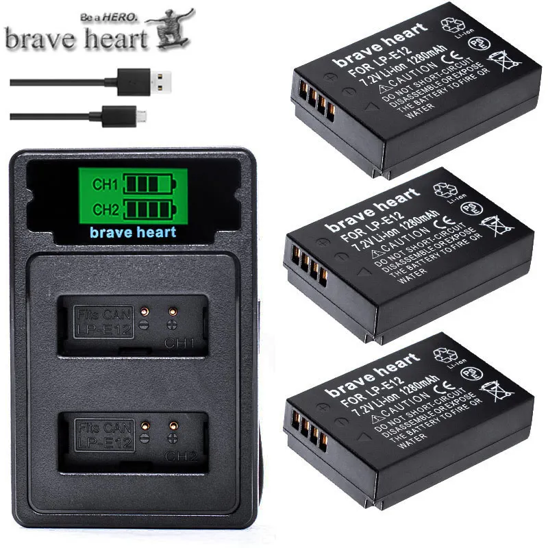 

LP-E12 LP E12 LPE12 Li-ion Battery + LCD USB Dual Charger for Canon EOS M50, EOS M100,100D Kiss X7 Rebel SL1 Camera