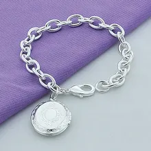 Новинка классический браслет цепочка 925 серебряные ювелирные изделия круглый узор фоторамка браслет для женщин мужчин лучшие подарки