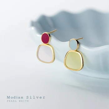 

Modian Trendy 925 Sterling Silver Asymmetry Candy Colors Enamel Oval Drop Dangle Earring for Women Fine Jewelry Student Gift