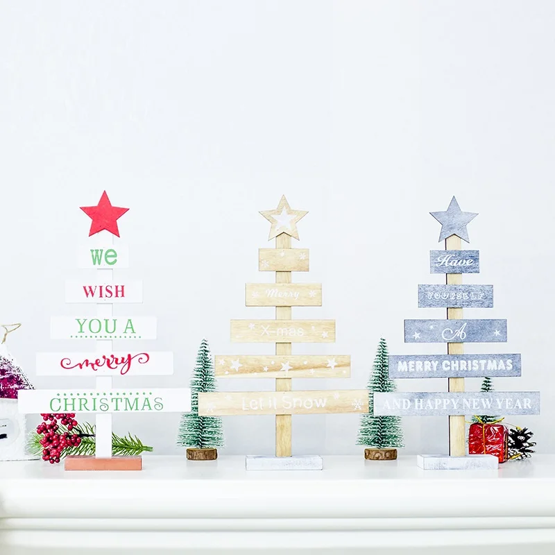 B-снежинка звезда деревянная мини Рождественская елка с надписью Merry Christmas Деревянные Подвески, украшения из дерева для домашнего подарка