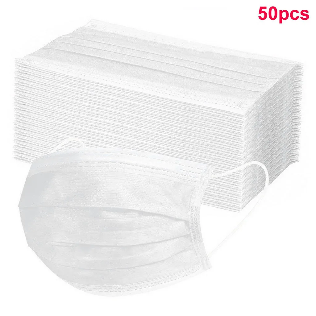 50/100PCS White Unisex Adult Disposable Face Mask 3Ply Ear Loop Breathable Thin Style Mouth Cover Simple Outdoor Cubrebocas