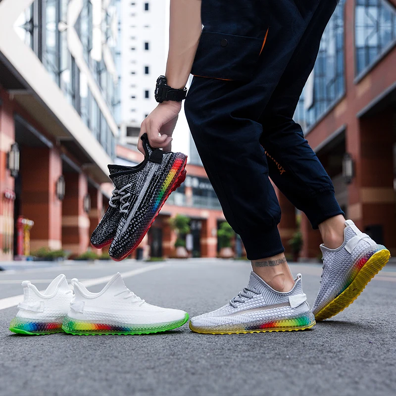 Мужские модные кроссовки Flyknit дышащая Спортивная обувь для бега Повседневная Удобная Нескользящая походная обувь Прямая поставка KLYWOO