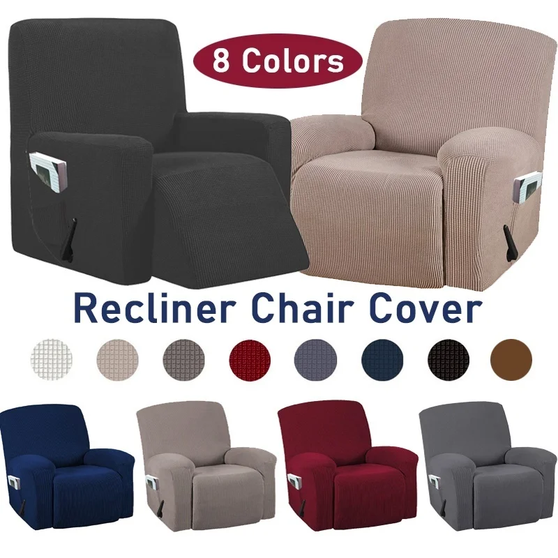 8 Colors Recliner Chair Covers Washable Stretch Sofa Slipcovers With Pocket Non slip Furniture Protector Solid