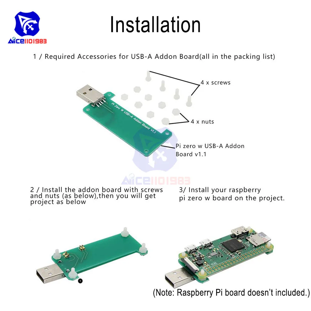 Плата расширения diymore Raspberry Pi Zero W USB-A плата V1.1 для Raspberry Pi Zero W с винтами