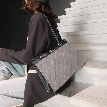 

Women's Large Capacity Bag New Fashion Diamond All-match Shoulder Bag Internet Celebrity Tote Bag 2020 Autumn and Winter Canvas