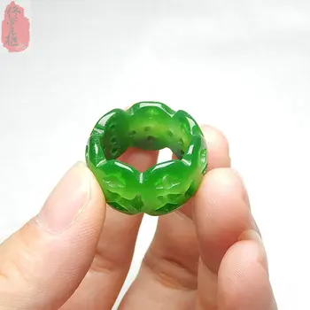 

Jade ring delicate cyan dry blue iron dragon jade hollow pattern jade ring for men and women finger ring