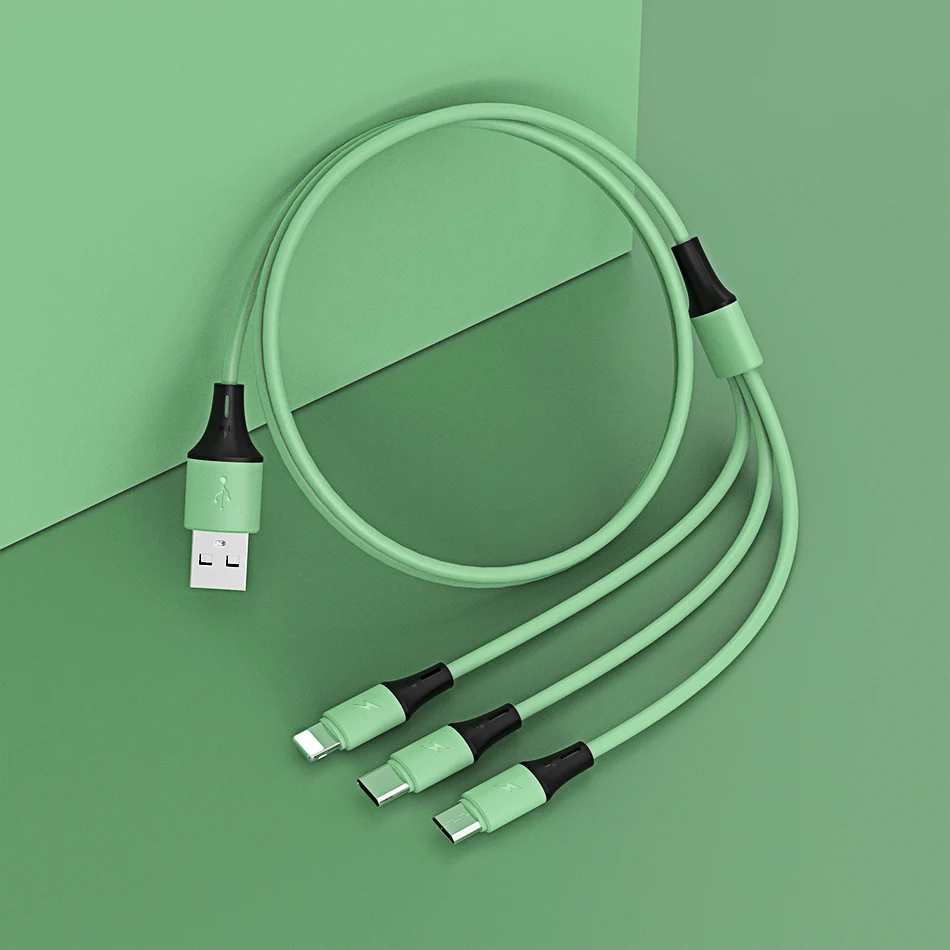 !ACCEZZ 3 in 1 USB Cable For iPhone 11 XS Pro Max 8 Plus Samsung S10 Xiaomi Redmi Note 5 USB C 8 Pin Android Charging Cable Cord (10)