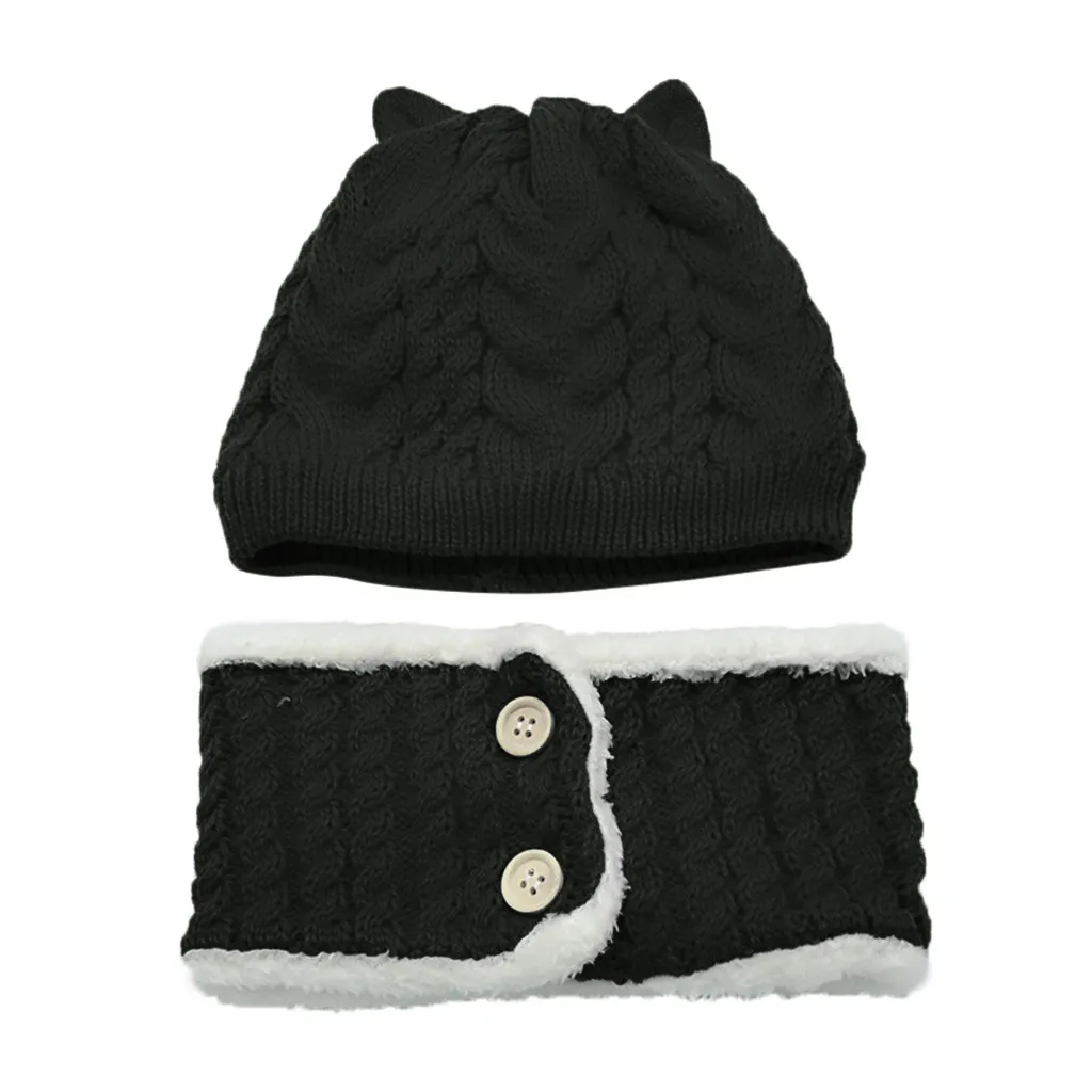 Kids newborn hats Boys Girls Warm Thick Fleece Knit Crochet Hat Beanie Cap Scarf Set children hat cappello neonata#A10