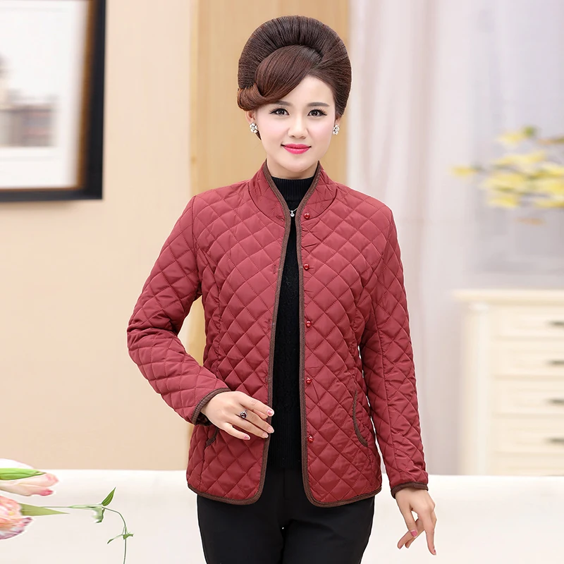

Women Winter Quilted Parkas Red Army Green Single-breasted Puffer Padded Basic Coat Edge Covering Design Thick Warm Puff Jackets