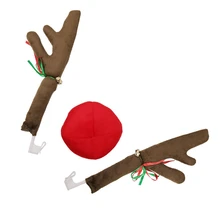 Рождественский Декор оленей, автомобиль, автомобиль, нос, рог, костюм, набор, Рождественские оленьи рога, оленьи рога, красные украшения на нос, украшение автомобиля