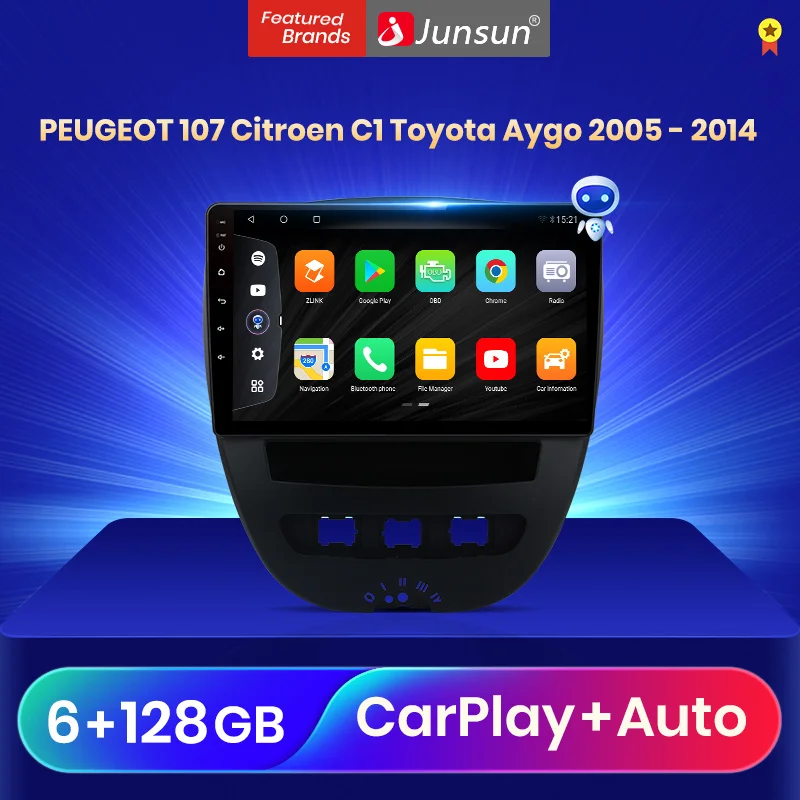 Автомагнитола Junsun на Android 10 мультимедийный видеоплеер для Peugeot 107 Citroen C1 Toyota Aygo