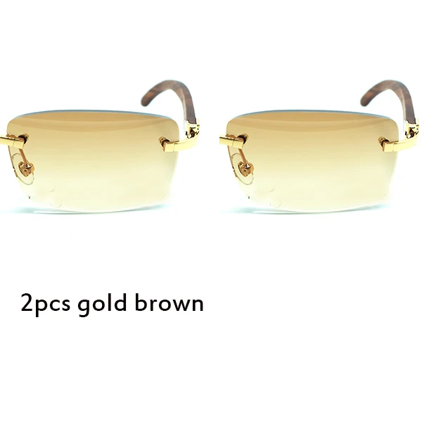 2pcs gold brown Роскошные квадратные солнцезащитные очки для мужчин, Картер, дерево, без оправы, мужские s солнцезащитные очки, фирменный дизайн, оправа для очков для женщин, Gafas De Sol Hombre - Цвет линз: 2pcs gold brown