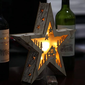 

ABSS-LED Wood Battery Five-Pointed Star Fairy Night Indoor Light Christmas Halloween Decoration Bedside Lamp