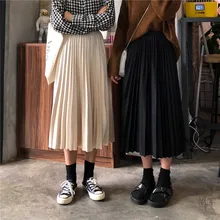 Винтажные плиссированные корейские юбки, тонкая юбка с высокой талией, плиссированные трапециевидные юбки средней длины, корейские Новое поступление ретро