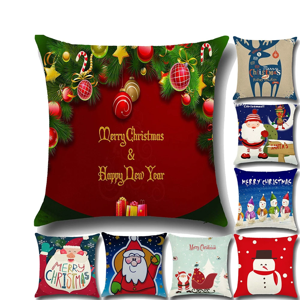 

printed Santa Claus deer snowman hold cushion pillow case Christmas trend style home decor bolster cover with zipper no filling