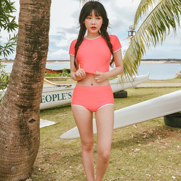 

2018 Korean Style New Style Swimwear Conservative Half Sleeve Sun-resistant High-waisted Split Type Triangular Slimming Solid Co