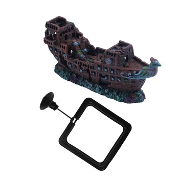 

2 Pcs Aquarium Deco: 1Pcs Wreck Cruise Ship Shipwreck Fish Resin 24X9.5X6.5Cm & 1Pcs Feeding Ring Aquarium Fish Tank Station Flo