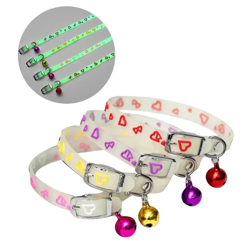 Collares brillantes con campanas para mascotas, brillo nocturno, luz para gatos, collar luminoso