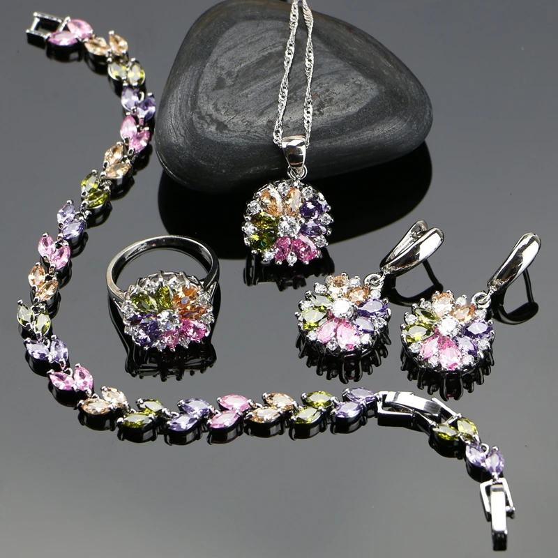 Купить женский комплект украшений из серебра 925 пробы ожерелье/кольцо/серьги/браслет/подвеска